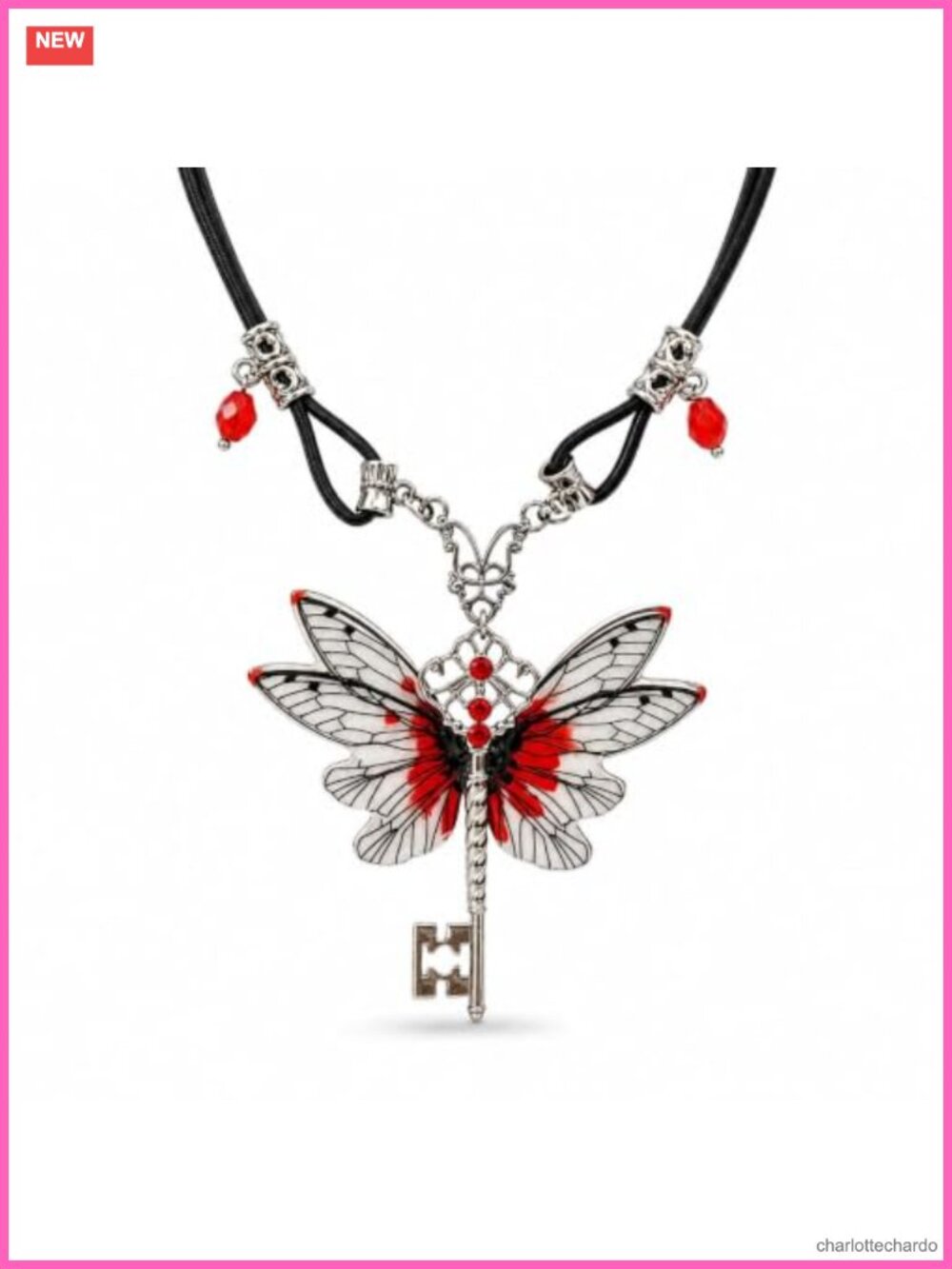 Gothic Fairy Wing Key Pendant Necklace Zinc Halloween Costume
